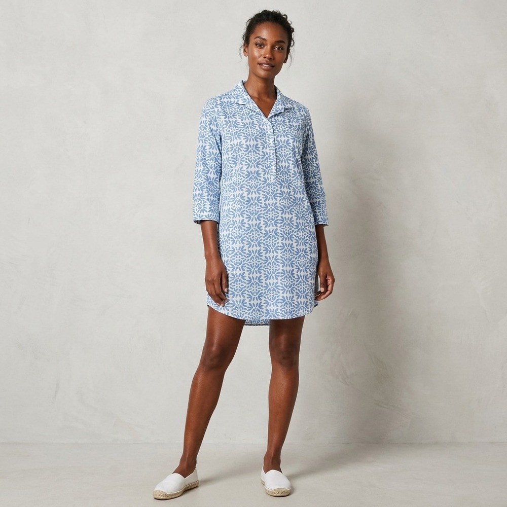 BLUTHREADS Women Tunic S Blue White Cotton Coastal Beach Boho 131-1057-M